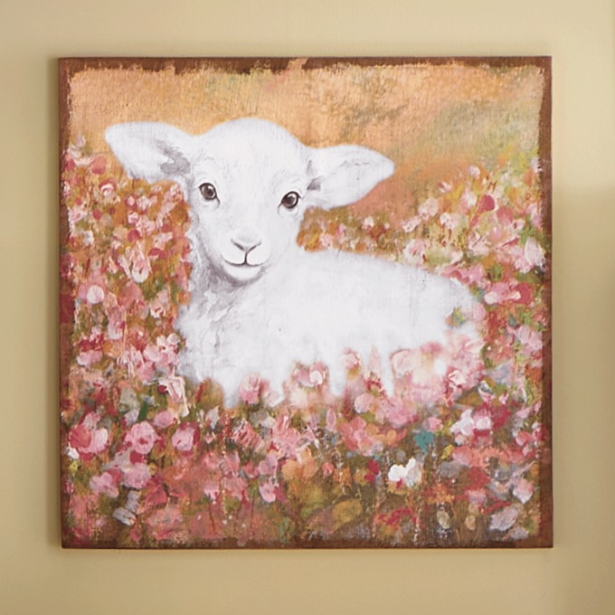 Little Lamb Burlap Wall Art, , large