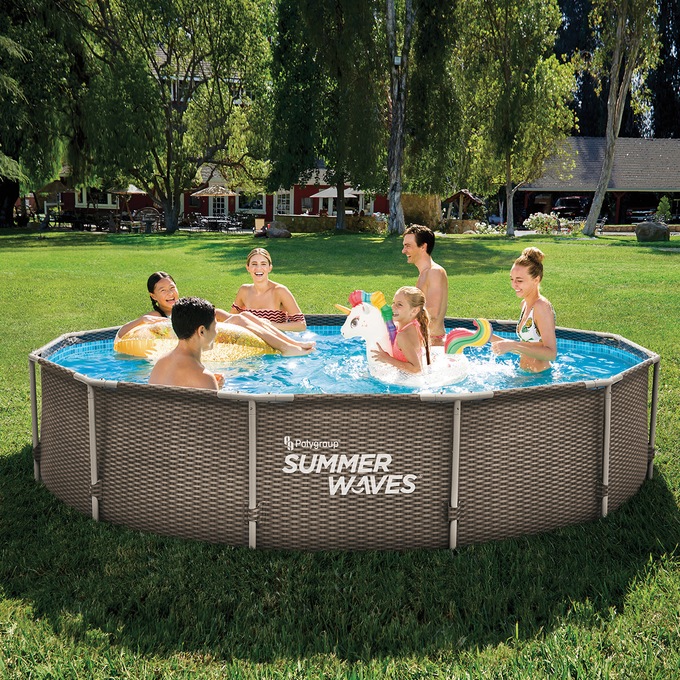 Summer Waves 14-Ft. Dark Double Rattan Active Frame Pool, , large