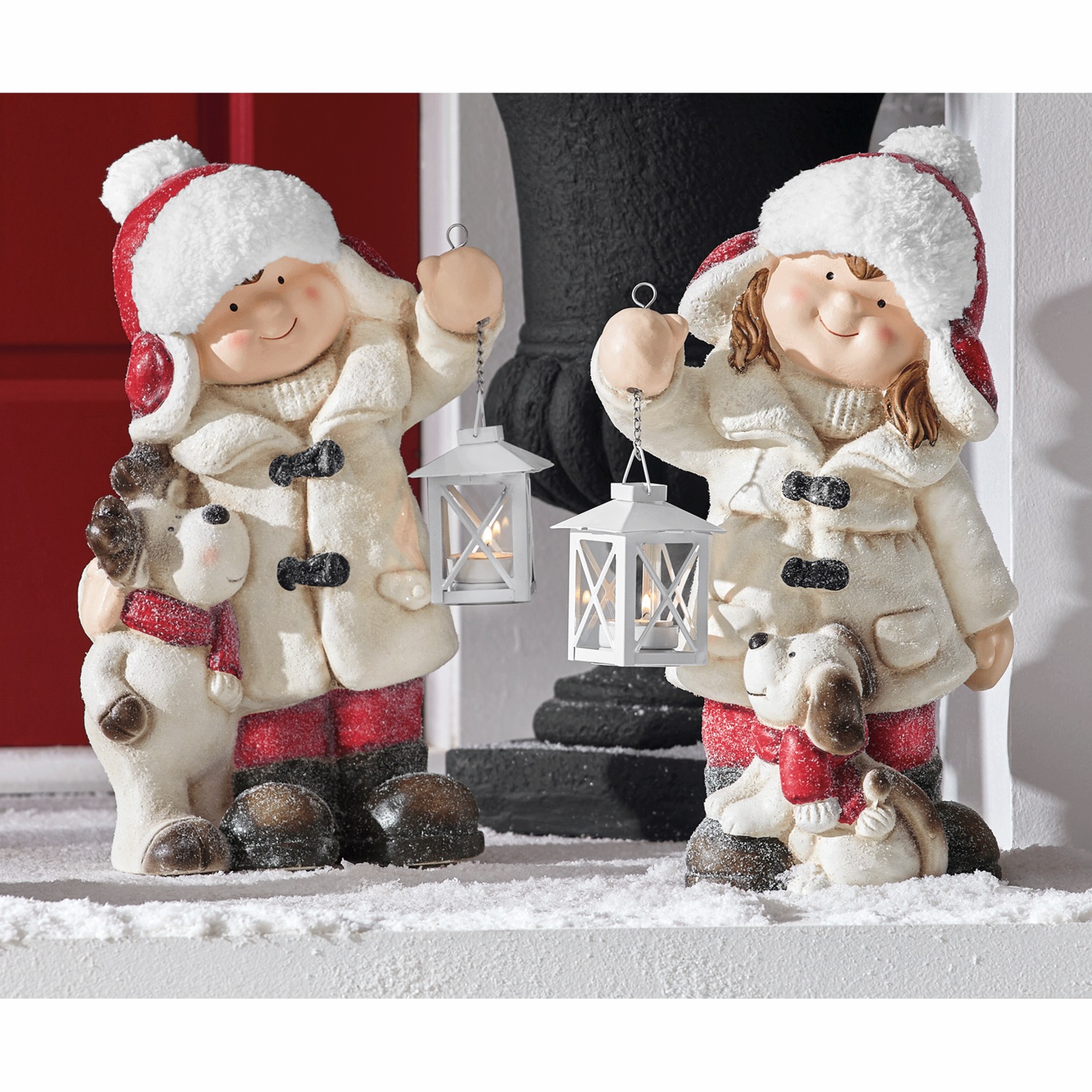 Set of 2 Holiday Boy and Girl with Lantern Figurine | Country Door