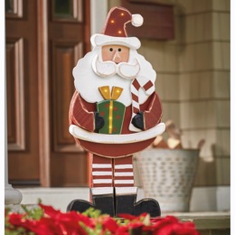 Chunky Wood Lit Jolly Santa, , large