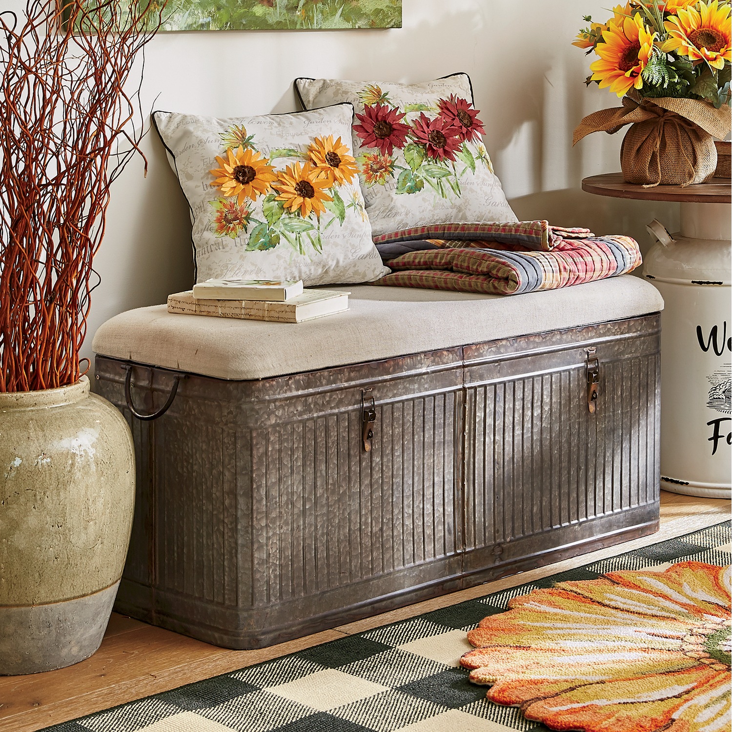 Galvanized Metal Storage Trunk Bench Country Door
