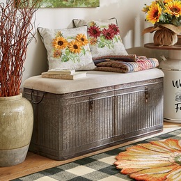 Galvanized Metal Storage Trunk Bench, , large