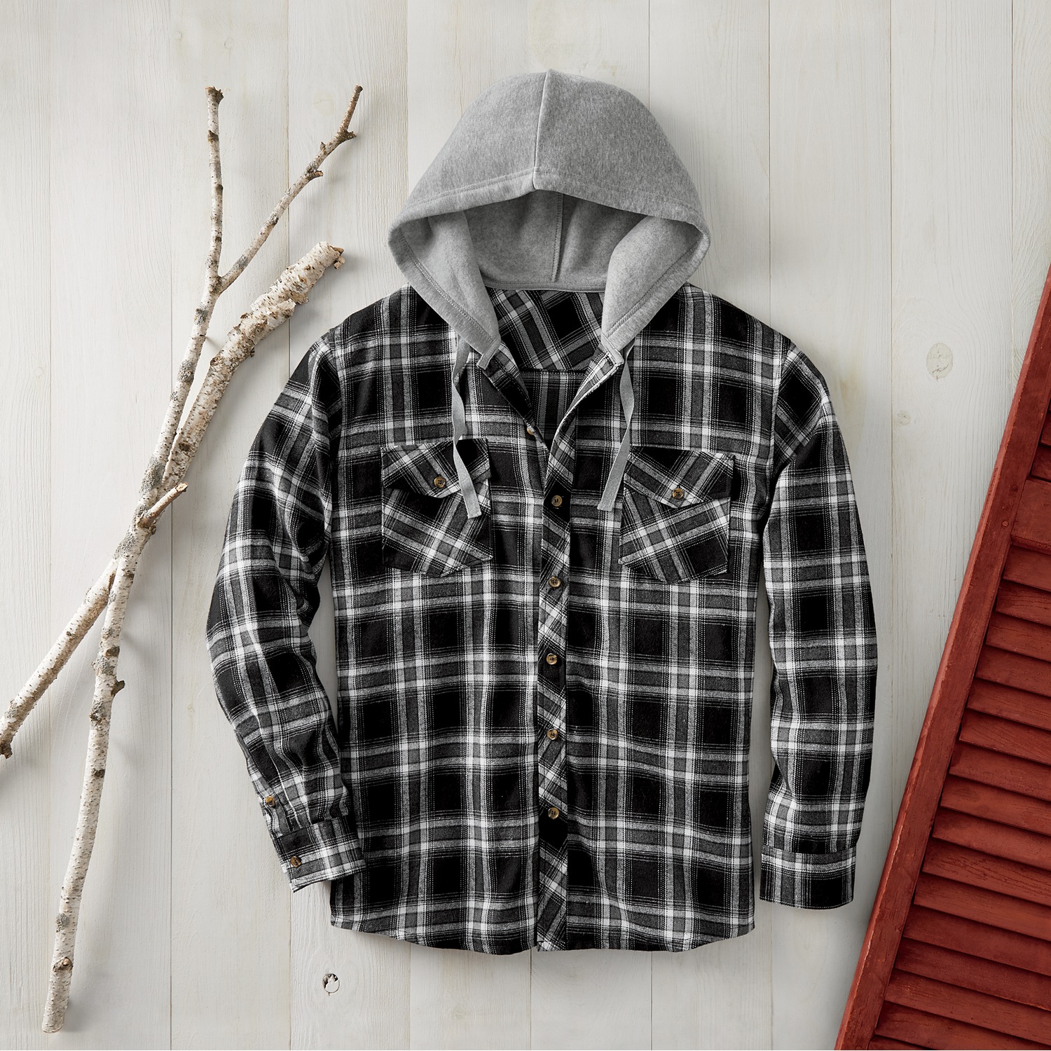 Men's Flannel with Fleece Hoodie Country Door