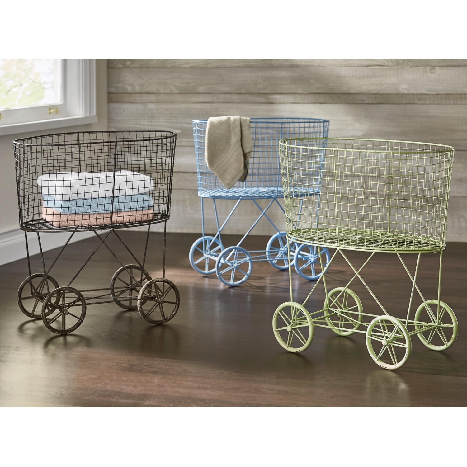 Vintage Style Rolling Laundry Cart Country Door Rolling castersmaterial metalcasual country collectionbasketgreymetal wire2 hampersadultindustrialchina. vintage style rolling laundry cart