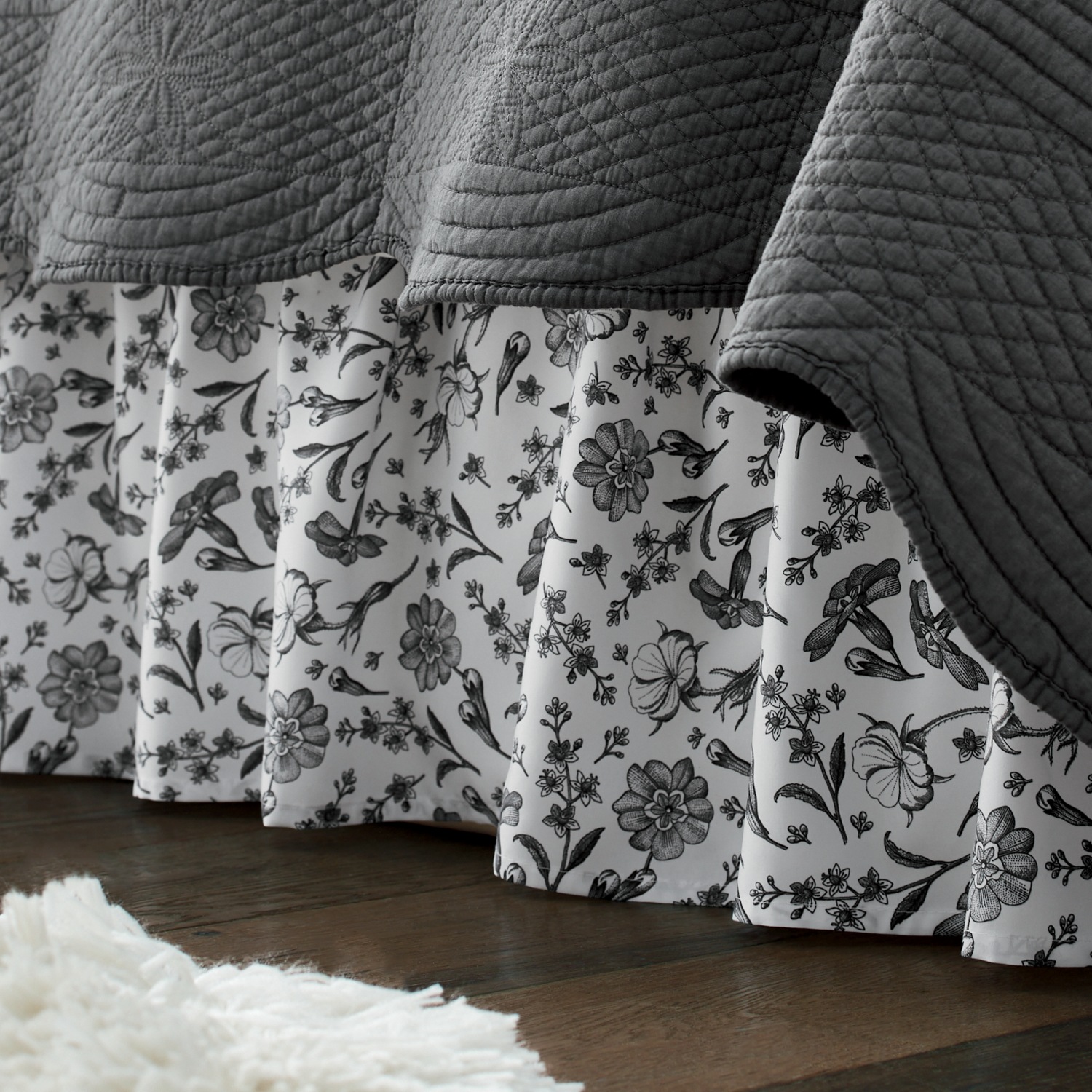 Black & White Floral Bedskirt Country Door