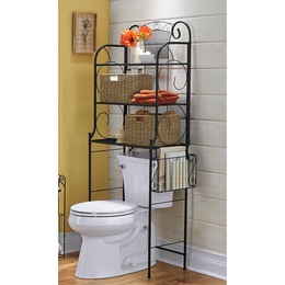 GILLAS 2 Tier Bathroom Over The Toilet Storage Shelf, Farmhouse Bathroom  Storage Organizer with Toilet Paper Holder, Space Saver Black