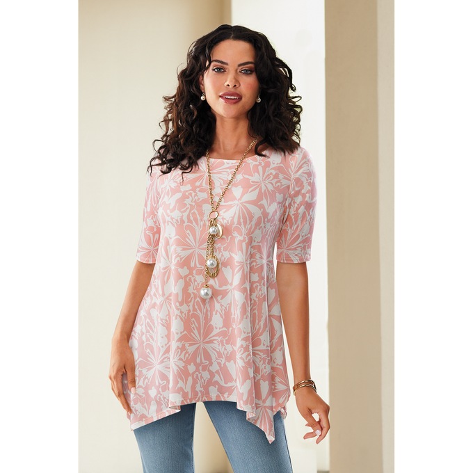 Mona Hanky-Hem Tunic, Pink White, large