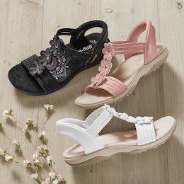 Skechers Hands Free Slip-ins Leather Reggae Slim Slingback with Floral Appliqu&eacute;s, , large