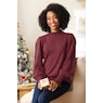 Nora Ribbed Women's Sweater with Pointelle Balloon Sleeves and Mockneck, , large