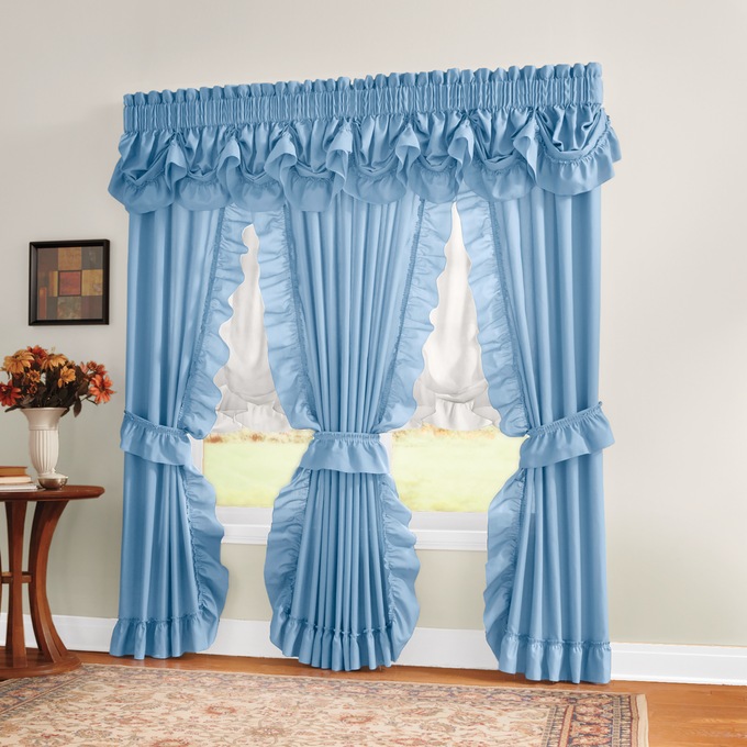Mayfair Romantic Priscilla Ruffled Semi-Sheer Panel Pair with Tieback, , large
