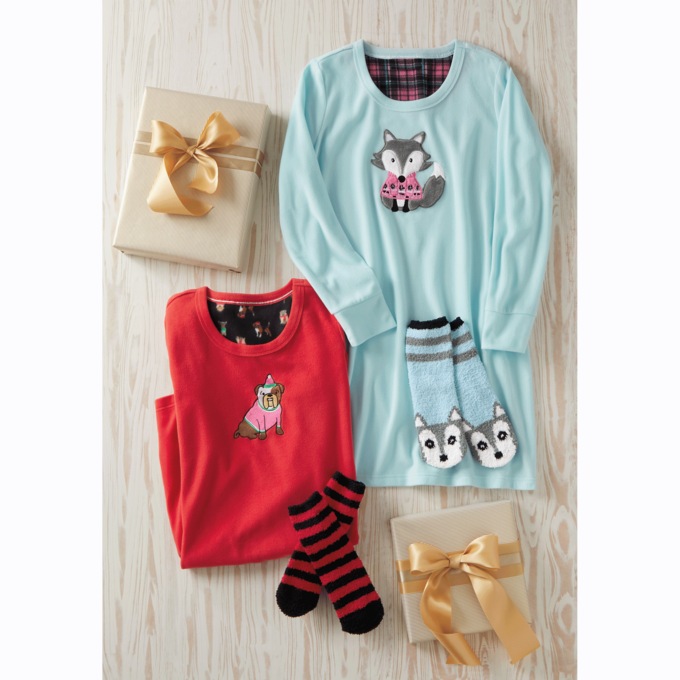 Holiday Friends Microfleece Nightshirt and Socks Set, , large