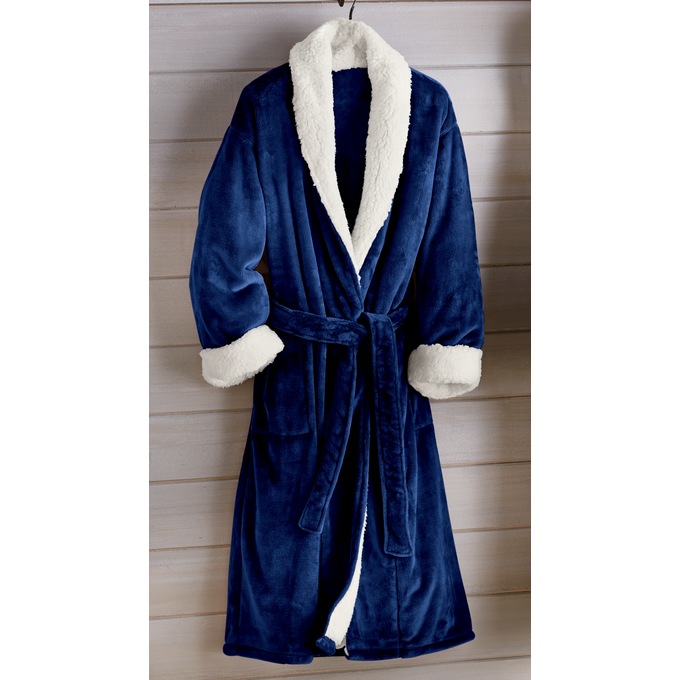 Faux-Sherpa Trim Unisex Robe, , large
