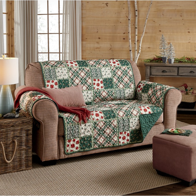 Green Poinsettia Quilted Protector, , large