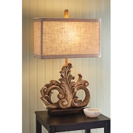 Leaf Flourish Floral Design Resin Table Lamp, , large