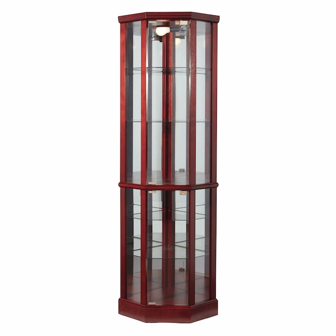 Tessa Lighted Display Corner Curio Cabinet with Glass Shelves and Mirrored Back, , large