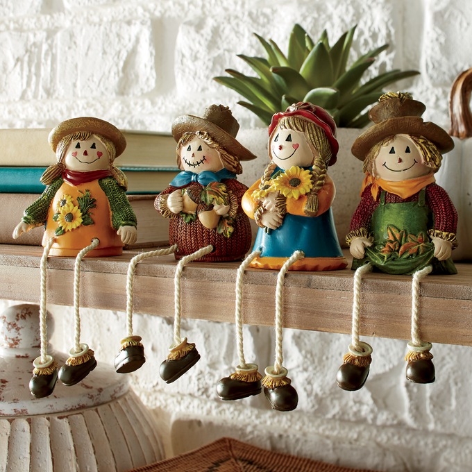 Set of 4 Scarecrow Shelf Sitters, , large