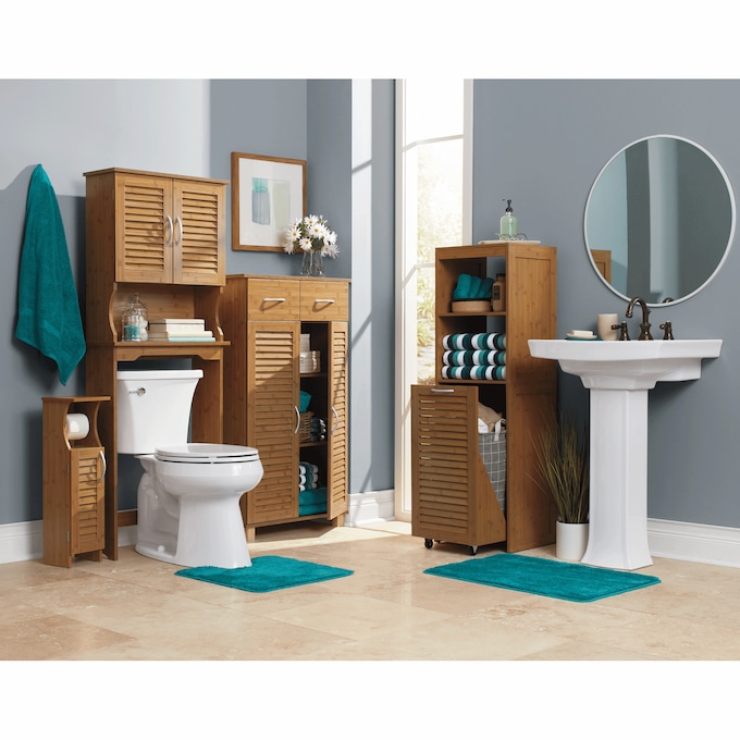 Bamboo-Finish Hamper Cabinet, , large
