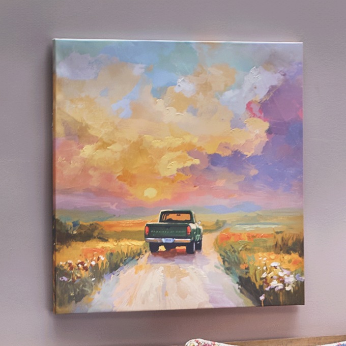 Country Sunset Hand-Painted Canvas Wall Art, Multi, large