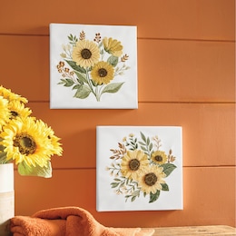 Set of 2 Embroidered Sunflower Wall Art, , large