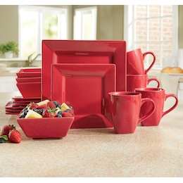 16-Piece Modern Square Dinnerware Set in Solid Colors, , large