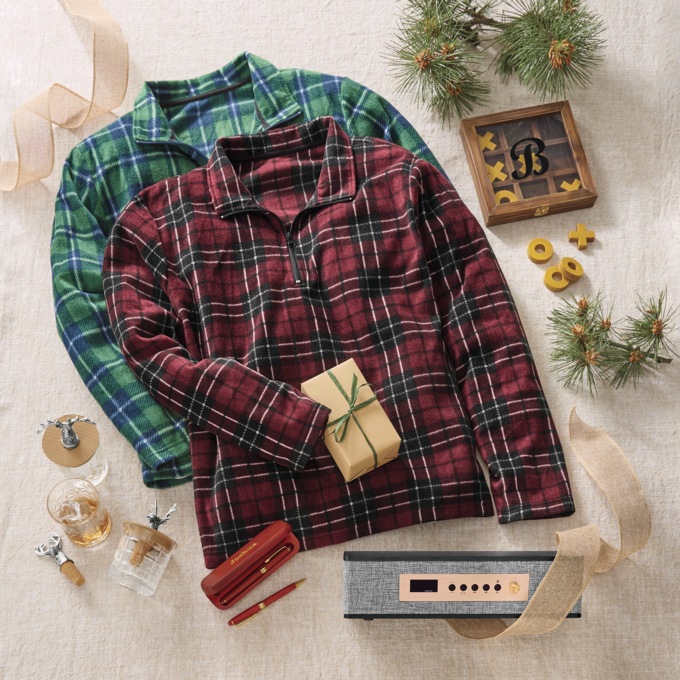 Microfleece Plaid Quarter-Zip, , large