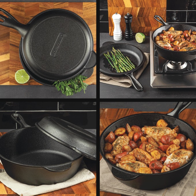 Granitestone Pre-Seasoned Cast Iron 2-in-1 Cooker, , large