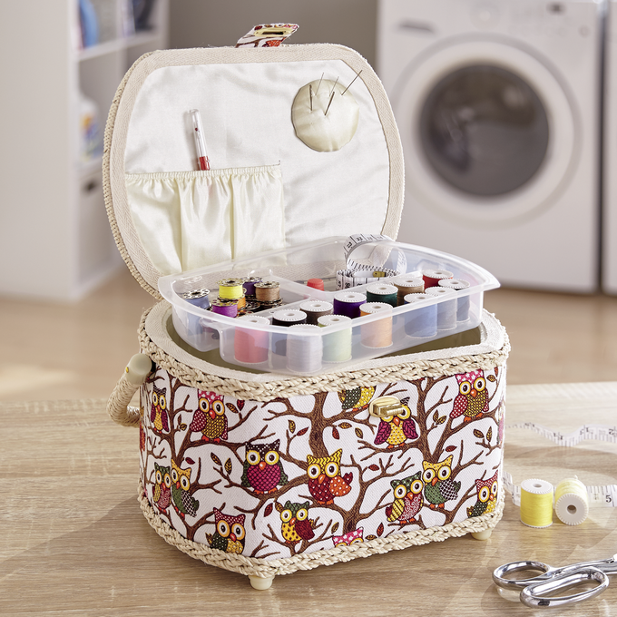 42-Piece Sewing Basket, Owl, large