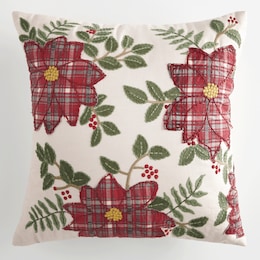 Embroidered Poinsettia Accent Pillow, , large