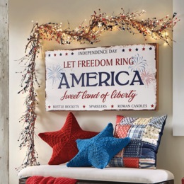 Lit Red, White and Blue Stars and Berry Garland, , large
