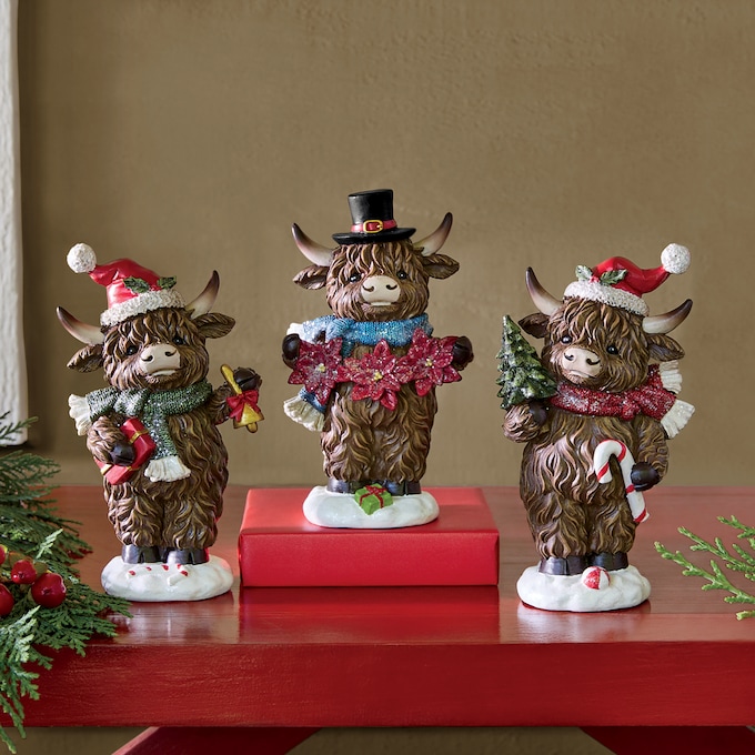 Set of 3 Christmas Highland Cows, , large