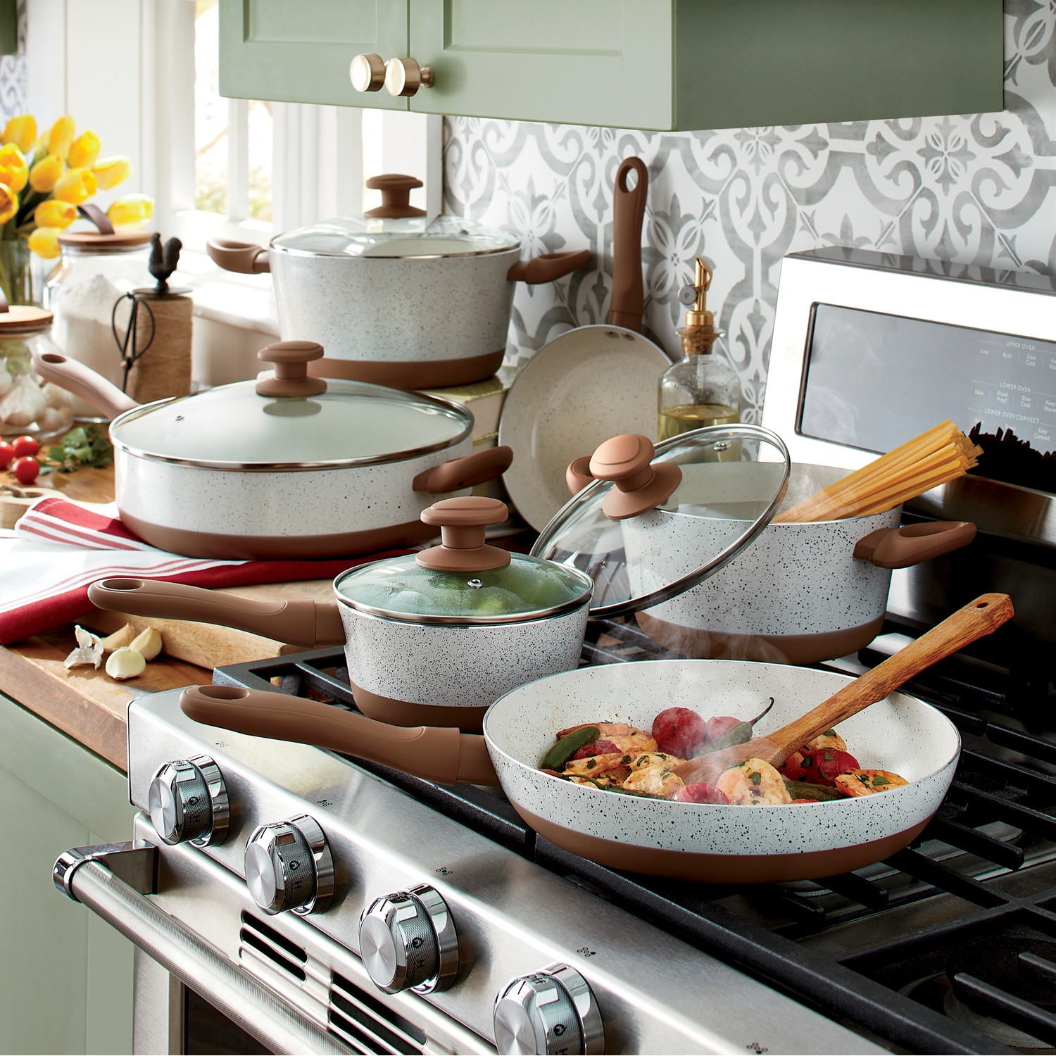 TwoTone Speckled 10Piece Ceramic Cookware Set Country Door