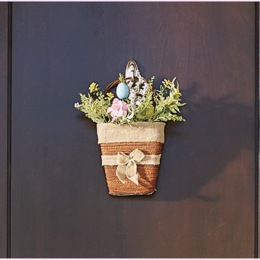 Lit Easter Floral and Burlap Hanging Basket, , large