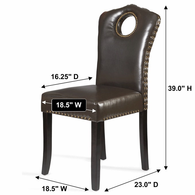 Faux-Leather Nailhead Dining Chair with Elegant Scalloped Back, , large