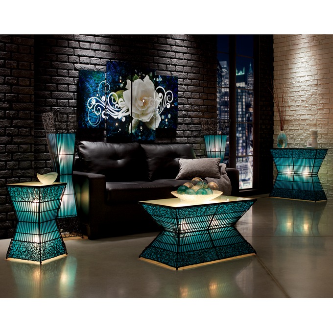 Zain Lighted Rattan Coffee Table, Teal, large