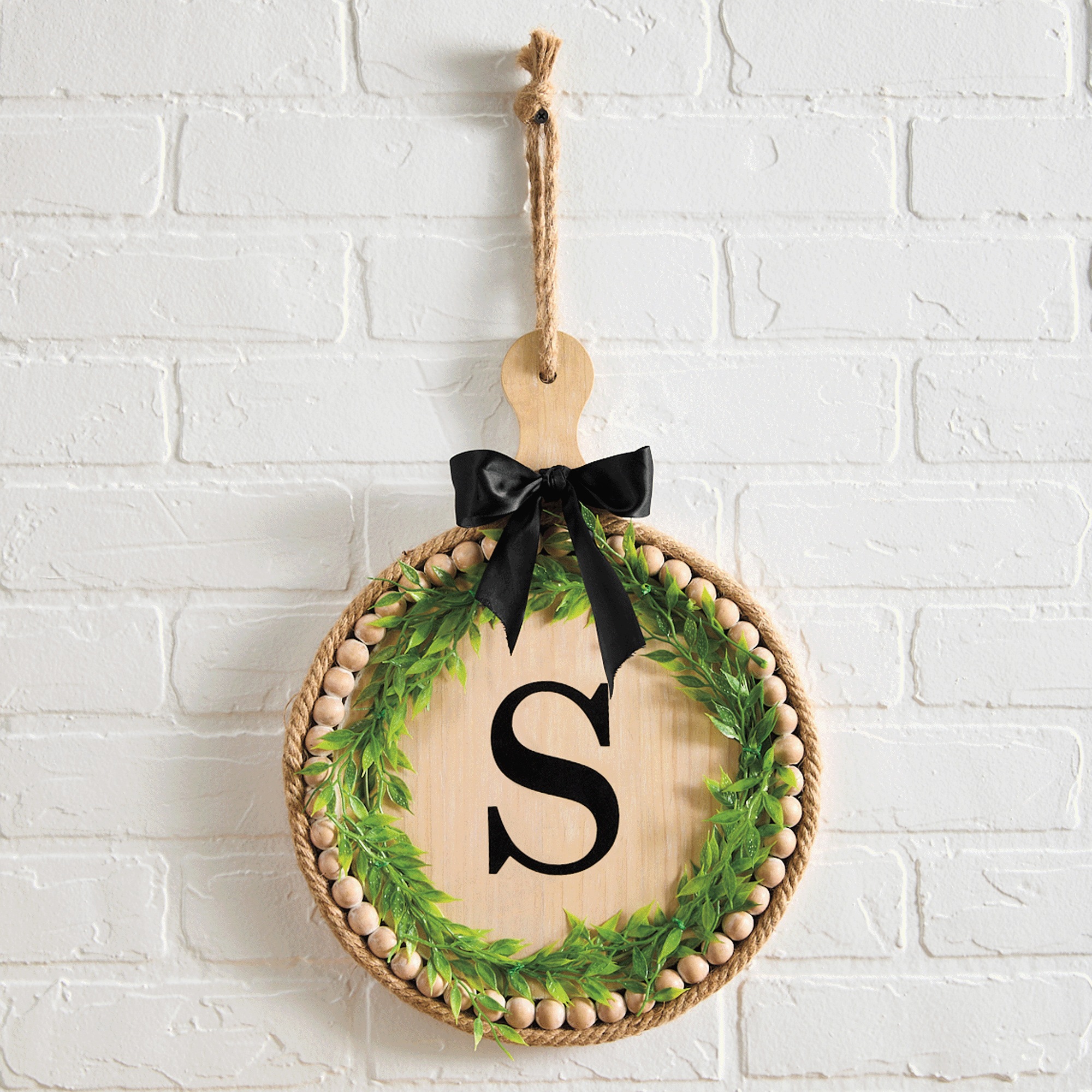 Spring Monogram Wood Bead Wall Plaque, , large