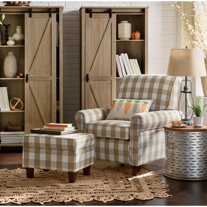 Buffalo check chair and store ottoman