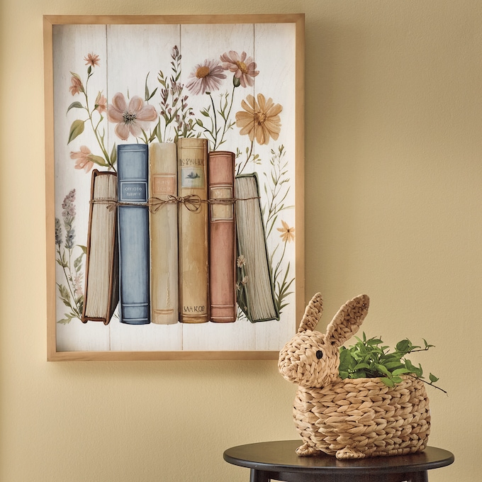Floral Books Wood Plank Wall Art, , large