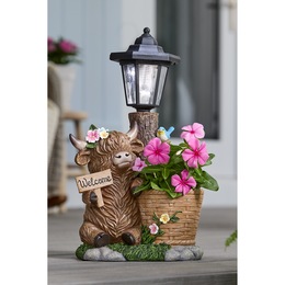 Solar Highland Cow Welcome Statue, , large