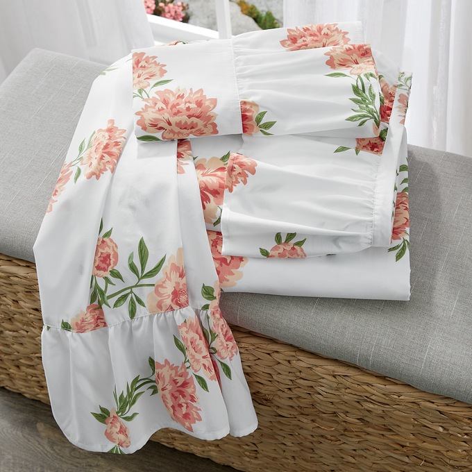Floral Cotton Ruffled Sheet Set, , large