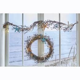 Lit Coastal Wreath and Garland, , large