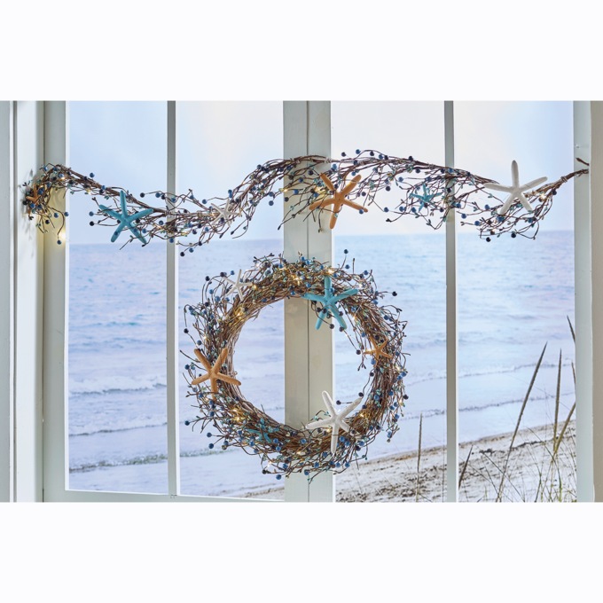 Lit Coastal Wreath and Garland, , large