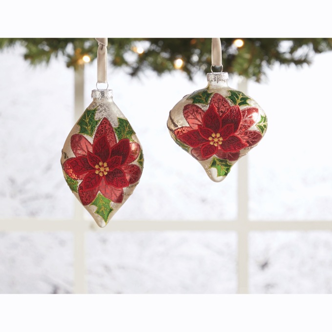Set of 2 Poinsettia Ornaments, , large
