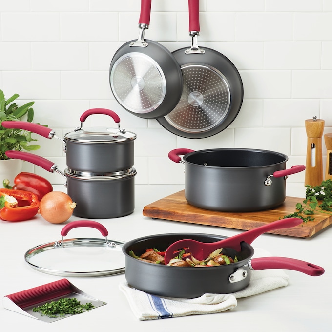 Rachael Ray&reg; 11-Piece Create Delicious Hard-Anodized Cookware Set, Red, large
