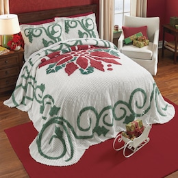 Poinsettia Chenille Bedspread and Sham, , large