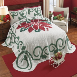 Poinsettia Chenille Bedspread, , large