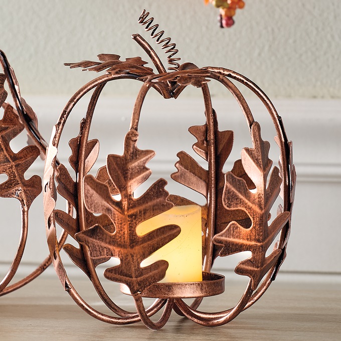 Welded-Metal Pumpkin or Gourd Luminary, , large