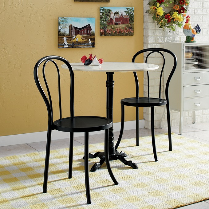 Two-Tone Marble Bistro Table and Set of 2 Steel Bistro Chairs