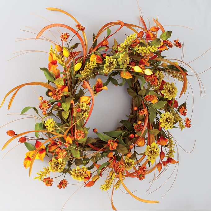 Zinnia and Daisy Wreath, , large