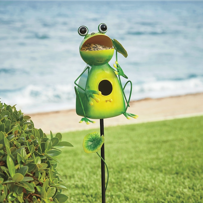 Frog Bird Feeder Garden Stake, , large