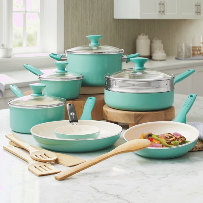 GreenPan Rio 16-Piece Cookware Set, Turquoise, large
